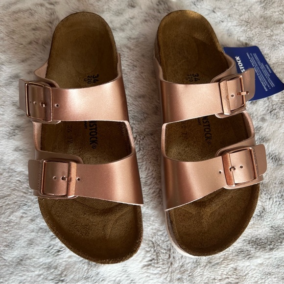 New Birkenstock Metallic Copper/Rose Gold Arizona Big Kids Sandals sz 34 EU/3.5Y - Picture 6 of 12